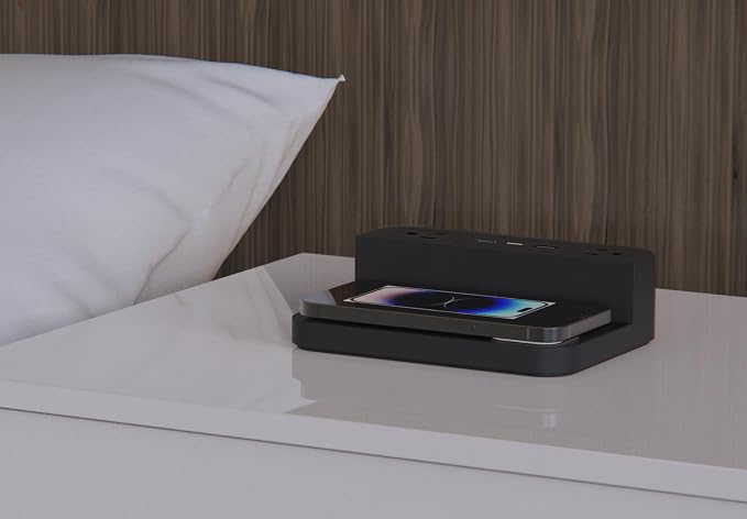 Nonstop Station P Bedside Charging Station – Wireless Charging, USB & USB-C Power, 2X AC Sockets Hotel-Grade Design.