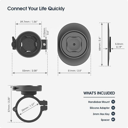 CQ Bike Phone Mount - Motorcycle Cell Phone Holder with Secure Dual Lock, 1-Hand Quick Snap & Twist Release, Stable Aluminum Stem/Handlebar Clamp for e-Scooter, eBike, MTB, Mountain & Road Bicycle