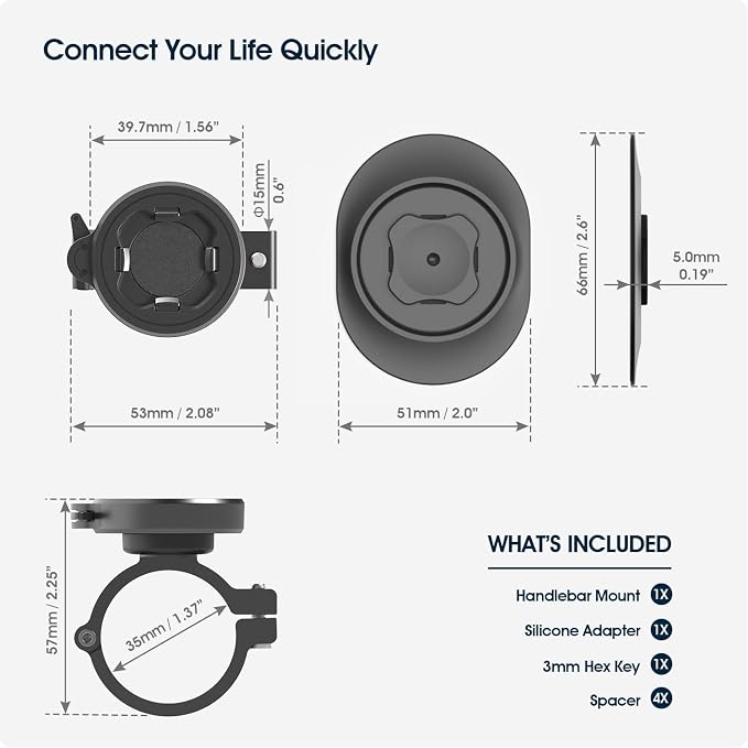 Bike Handlebar Phone Mount with 4-Point Buckle – Universal Clamp for Scooter, E-Bike, MTB | 3M Adhesive Adapter | CNC Aluminum Holder