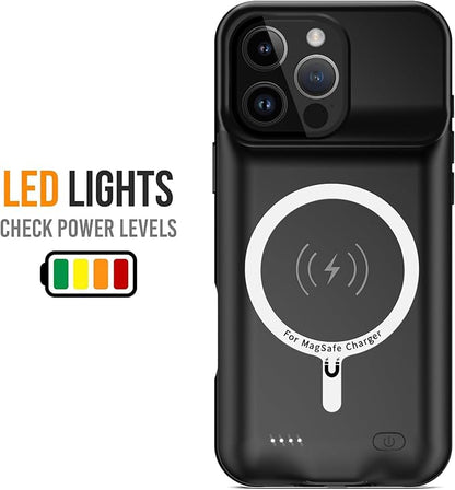 Battery Case for iPhone 16 Pro, [10000mAh] Enhanced Portable Protective Smart Qi Wireless Charger Case Battery Pack with CarPlay Wireless Charging Cover Compatible for iPhone 16 Pro (6.3 inch)-Black