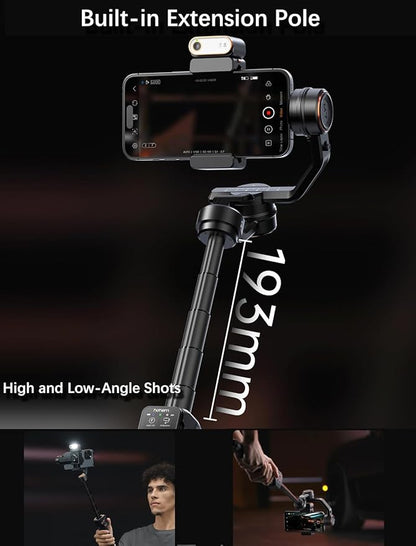 hohem iSteady M7 Gimbal Stabilizer for iPhone, 3-Axis Smartphone Gimbal with Magnetic AI Tracker Fill Light, Detachable Touchscreen Remote Controller, Built-in Extension Rod, 500g Payload