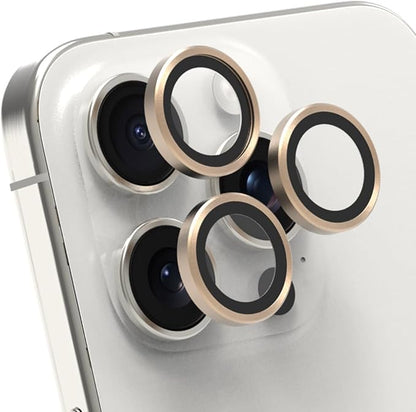 PureGear Camera Lens Protector for Apple iPhone 16Pro, 16ProMax, 15Pro & 15ProMax, Protects Camera Lens from Drops & Scratches, Ultra-Thin HD Tempered Glass Individual Ring Cover Lens Protectors -Gold