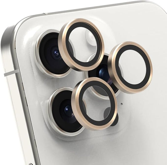 PureGear Camera Lens Protector for Apple iPhone 16Pro, 16ProMax, 15Pro & 15ProMax, Protects Camera Lens from Drops & Scratches, Ultra-Thin HD Tempered Glass Individual Ring Cover Lens Protectors -Gold