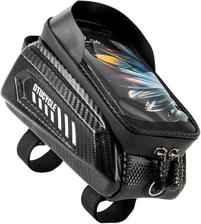 Bike Phone Holder Bag, Waterproof Top Tube Bag with TPU Touch-Screen & Sun Visor, Fits Phones Up to 6.5", Cycling Frame Bag for Bicycle Accessories (1.5L, Black)