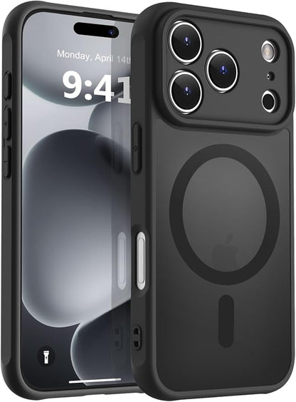 MOCCA Magnetic for iPhone 17 Pro Case, (Compatible with Magsafe) (16FT Military Grade Protection) Full Camera Protection Anti-Fingerprint Slim Translucent Matte Phone Cover 6.3",Black