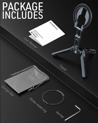 Magnetic Phone Mount,[Ultra-Thin] Magnetic Tripod for iPhone with Arca-Swiss&Cold Shoe&1/4" Screw&Foldable Hook Design,Phone Stand for iPhone 12-17 Series,Vlog,Gym,Travel Use