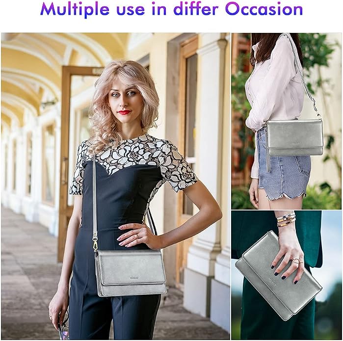 nuoku Women Small Crossbody Bag Cellphone Purse Wallet with RFID Card Slots 2 Straps Wristlet