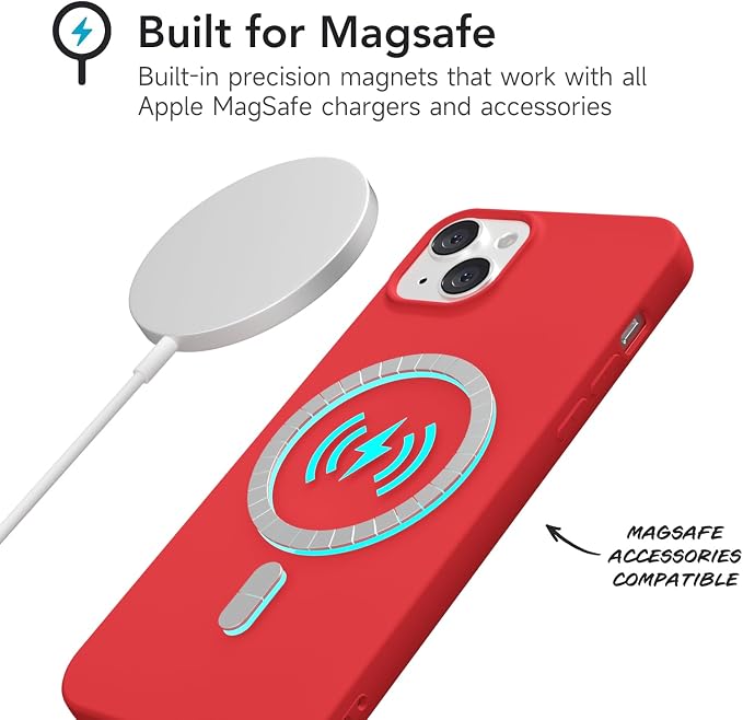 for iPhone 15 Plus/ 14 Plus Case Silicone Compatible with Magsafe Case, Ultra Slim Thin Magnetic Phone Cases Mag Safe, Cute Soft Rubber Gel TPU Matte Wireless Charging Cover for Women, Red