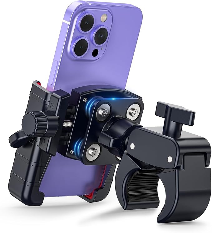 𝟑𝐫𝐝-𝐆𝐞𝐧 Anti Vibration Motorcycle Phone Mount Bike Phone Holder, E-Bike Handlebar Cell Phone Holder with Secure Lock, Electric Scooter Phone Holder for Bicycle/ATV Fit 4.7-7'' Phone