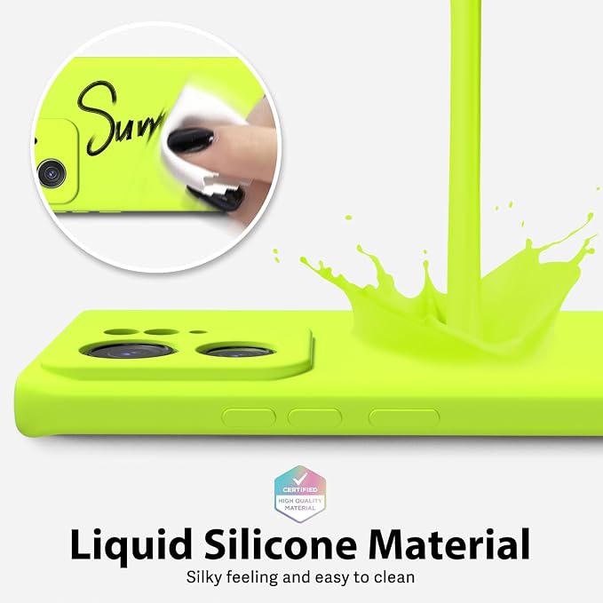 Oakxco for Motorola Moto Edge 2023 Phone Case Liquid Silicone, Neon Bright Solid Color, Thin Slim Soft Rubber Gel Matte TPU Plain Simple Protective Cover for Women Girl Cute Aesthetic, Neon Green Lime