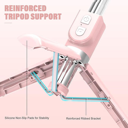 Selfie Stick with Rechargable Remote & Light (1PC), Tripod for iPhone, Cell Phone Stand for Video Recording, Portable Travel Essentials Smartphone Mount Holder, Extendable Vlogging Filming Accessories