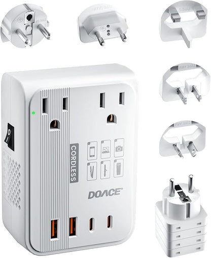 DOACE 350W Travel Voltage Converter US to Europe 220V to 110V Converter for Curling Iron Straightener Converter for European Travel 4 USB Charging Universal Power Plug Adapter UK/AU/US/EU, White