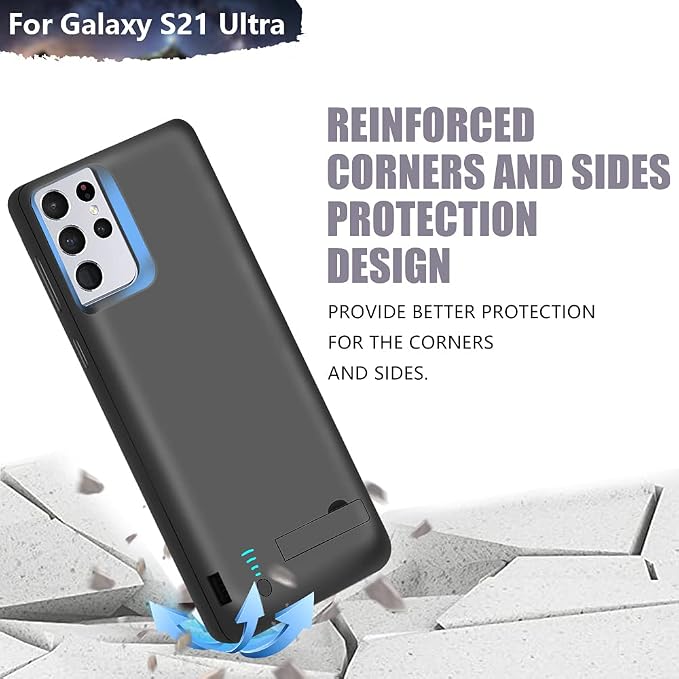 Sitong Battery Case for Samsung Galaxy S21 Ultra 5G, 5000mAh Rechargeable Extended Battery Charging Charger Case, Add 100% Extra Juice (6.8 Inches) Black