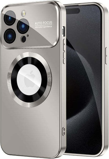 Magnetic for iPhone 15 Pro Max Case, Compatible with MagSafe, Built-in Camera Lens Protector, Logo View, Military Grade Drop Proof Phone Cover, Titanium Gray