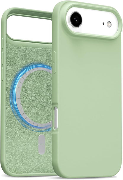 for iPhone 17 Air Case Silicone Compatible with Magsafe Case, Ultra Slim Thin Magnetic Phone Cases Mag Safe, Cute Soft Rubber Gel TPU Matte Plain Wireless Charging Cover for Women, Sage Green