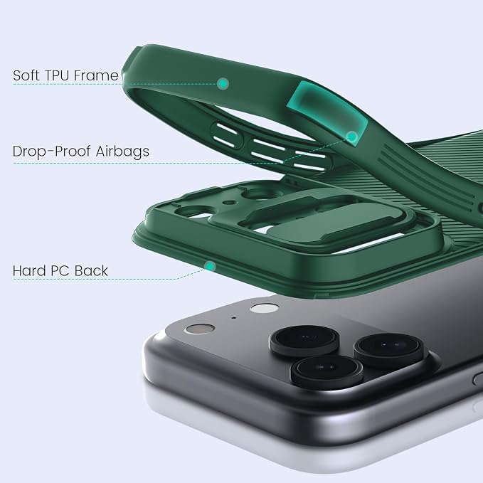 Nillkin for iPhone 17 Pro Case with Slide Camera Cover, Thin Slim Fit, Shockproof Protective, Protector Privacy, Phone Case iPhone 17 Pro Camera Lens Protector 6.3 inch, Green