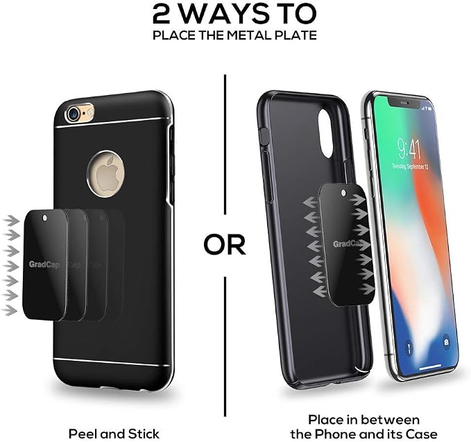 Metal Plate for Magnetic Phone Mount - 4 Packs Universal Ultra Thin Black Metal Disc w/Strong 3M Adhesive Sticker - Replacement Accessory Kit - 2 Rectangle (1.75"x2.5") & 2 Round (1.5"x1.5")