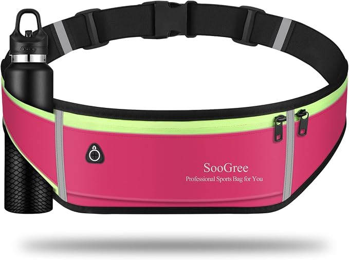 SooGree Men Women Running Belt Fanny Pack,Reflective Workout Sport Waist Pack Bag,Running Phone Holder Belt with Water Bottle Holder, Ideal for Running,Walking,Cycling,Gym Workouts (GSP1189-Red)