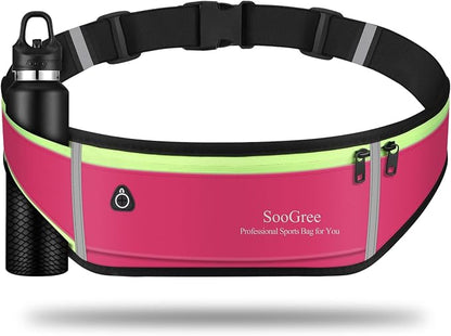 SooGree Men Women Running Belt Fanny Pack,Reflective Workout Sport Waist Pack Bag,Running Phone Holder Belt with Water Bottle Holder, Ideal for Running,Walking,Cycling,Gym Workouts (GSP1189-Red)