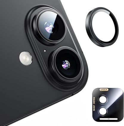MAGIC JOHN for iPhone 17 Camera Lens Protector [Alignment Kit&1:1 Invisible Fit] 9H Aerospace Tempered Glass, Ultra HD, Metal Individual Ring, Set of 2,Black