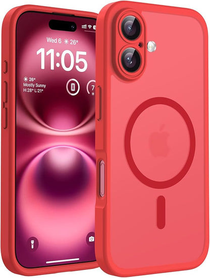 TOCOL for Phone 16 Case, Compatible with Magsafe Charger, Full Camera Protection, Drop Protection, Translucent Matte Phone Case for iPhone 16 6.1 inch (Red)