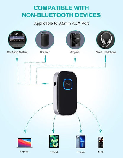 Bluetooth Car Adapter, WOCBUY 3.5mm AUX Bluetooth Receiver for Music Streaming, Wireless Music Audio Adapter with Built-in Mic, Home Stereo, Speakers (Handsfree Car Kits, 16H Playtime)