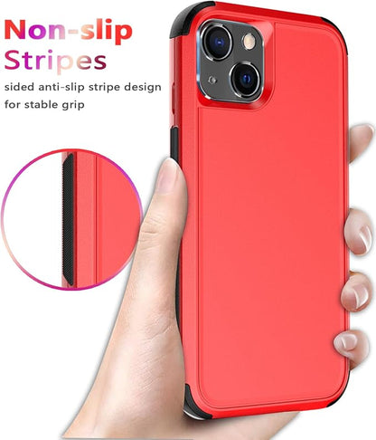 Diverbox for iPhone 13 Case [Shockproof] [Dropproof] [Tempered Glass Screen Protector + Camera Lens Protector],Heavy Duty Protection Phone Case Cover for Apple iPhone 13 (Red)