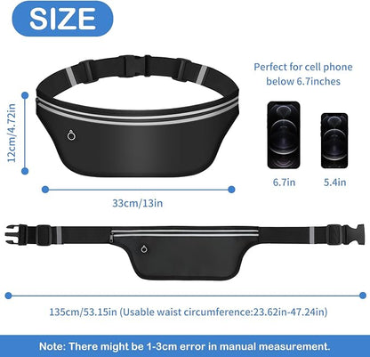 UltraSlim Fanny Packs for Women Men Slim Running Belt Waist Pack Runners Bag Waterproof Money Belt (Black)