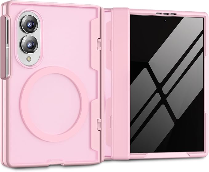 Caka Magnetic for Samsung Galaxy Z Fold 8 Case with Hinge Protection Pink | Compatible with MagSafe, Built-in Outer Screen Protector, Hinge Guard, Translucent Matte Back, 360° Hybrid Drop Defense