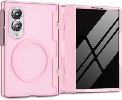 Caka Magnetic for Samsung Galaxy Z Fold 8 Case with Hinge Protection Pink | Compatible with MagSafe, Built-in Outer Screen Protector, Hinge Guard, Translucent Matte Back, 360° Hybrid Drop Defense