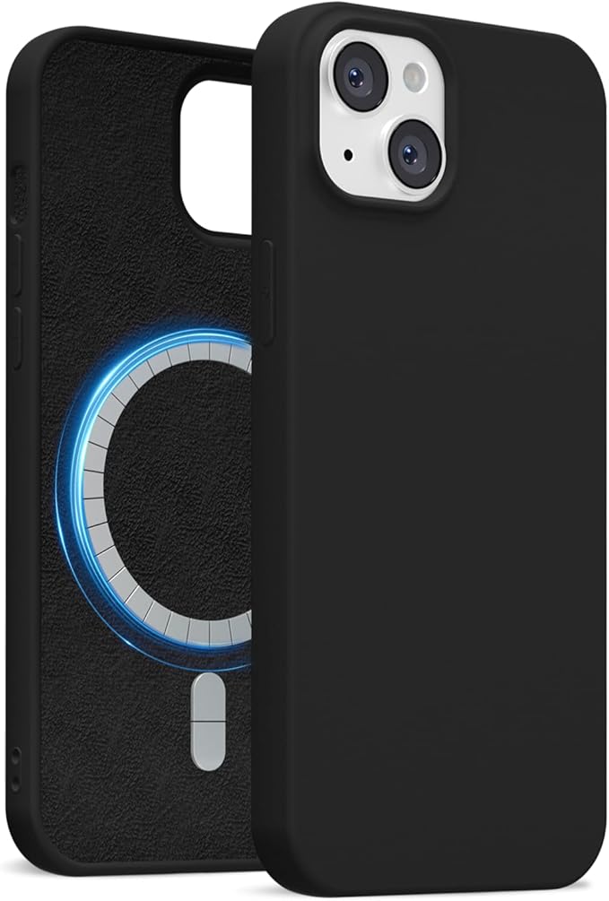 for iPhone 15 Case Silicone Compatible with Magsafe Case, Ultra Slim Thin Magnetic Phone Cases Mag Safe, Cute Soft Rubber Gel TPU Matte Plain Wireless Charging Cover for Women, Black