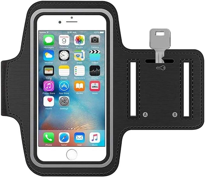 Running Phone Armband by MMOBIEL – Stretchable Sports Arm Band with Key Holder, Reflective Strip & Touchscreen Cover, Fits Phones up to 7.1”, iPhone 17–11 (Black)