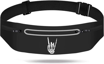 Cool Rock Roll Skeleton Hand Waist Fanny Pack Phone Holder for Women Men,Skull Running Belt with 3 Pouches,Waterproof Reflective Moisture Wicking Sports Waist Pack,Marathon Cycling Jogging Gym Gear