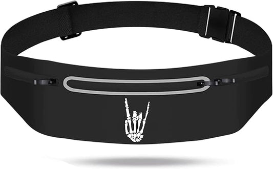 Cool Rock Roll Skeleton Hand Waist Fanny Pack Phone Holder for Women Men,Skull Running Belt with 3 Pouches,Waterproof Reflective Moisture Wicking Sports Waist Pack,Marathon Cycling Jogging Gym Gear