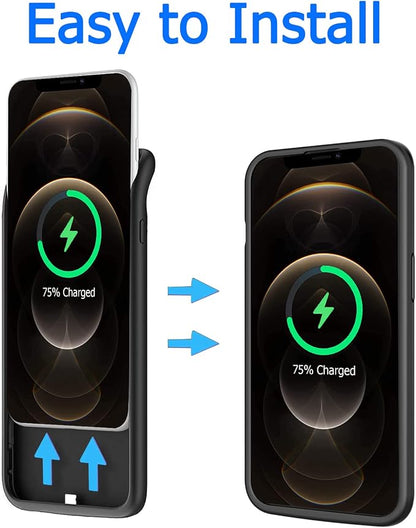 Battery Case for iPhone 12 Pro Max, 10800mAh High-Capacity Protective Rechargeable Extended Charger Cover Compatible with iPhone 12 Pro Max (6.7 inch) Wireless Charging Case Support Carplay - Black