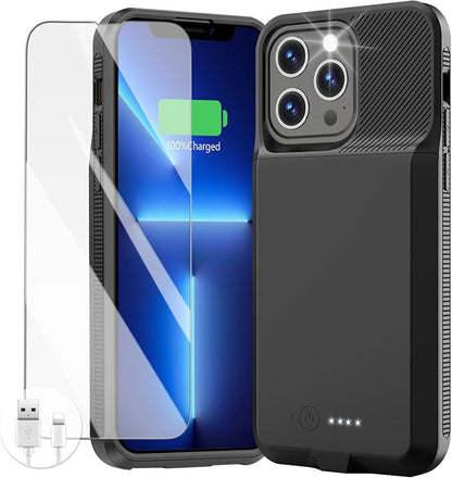 Battery Case for iPhone 14 Pro Max/14 Plus/13 Pro Max/12 Pro Max, Rechargeable Case Charger Soft TPU Anti-Slip Slim 8000mAh 15W Fast Charging Juice Box for 12/13/14 Pro Max/14 Plus 6.7inch-Black