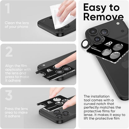 FLOLAB NanoArmour for iPhone 17 Pro Max/iPhone 17 Pro Camera Lens Protector - Anti-Reflective, Durable Tempered Glass with Aluminum Ring, TruColors, Ultra Clear, Easy Install - Black
