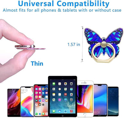Kinizuxi Cell Phone Ring Holder, Butterfly Phone Ring Grip Stand 360°Rotation Finger Ring Kickstand Compatible with iPhone,All Android Smartphone (Blue)