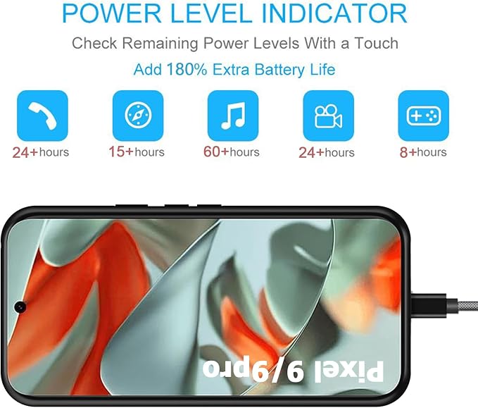 Battery Case for Google Pixel 9/9 Pro, 10000mAh Portable Protective Charging Case with Wireless Charging Compatible for Google Pixel 9/9 Pro (6.3 inch) Battery Pack Charger Case with Carplay (Black)