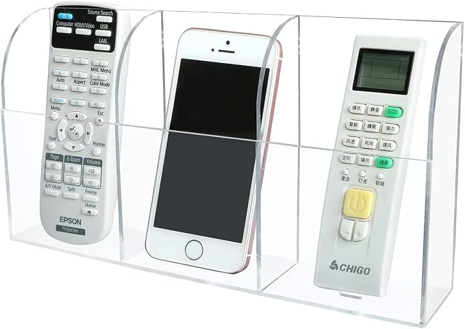 Large Acrylic 3-Slot Wall Mounted Smart Phone Charging Holder Station Clear Hanging TV Remote Controls Holder Media Organizer Wall Pansyling