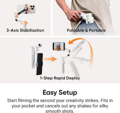 Insta360 Flow 2 Pro Gimbal Stabilizer for iPhone, Android, Phone Gimbal with AI Tracking, Fill Light, Built-in Selfie Stick & Tripod, Vlogging, Travel, Family, Sport - Ultimate AI Tracker Bundle Grey