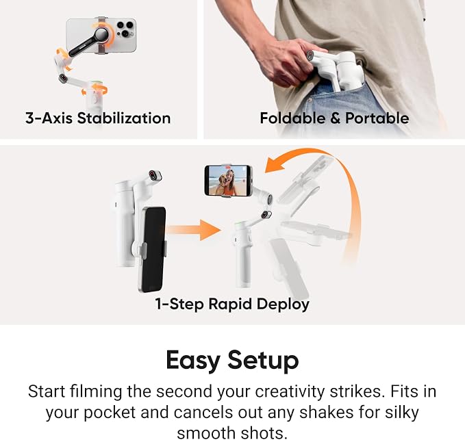 Insta360 Flow 2 Pro White - Industry-First AI Phone Gimbal with Apple DockKit, Pioneering 360º Pan Tracking, Free Tilt, Built-in Tripod/Selfie Stick, Portable Vlog/Travel Stabilizer