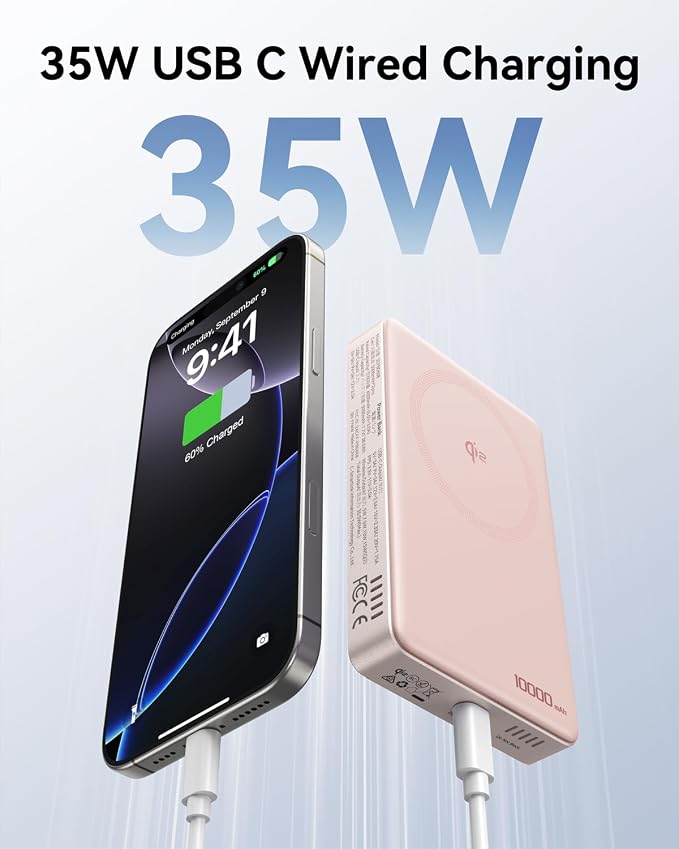 Magnetic Portable Charger for iPhone with Active Cooling, 10000mAh Qi2 15W Magsafe Power Bank with Stand, 35W USB C for Samsung Android, Wireless Battery Pack for iPhone 17/16/15 Series