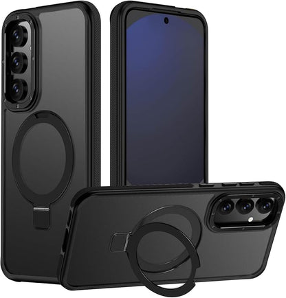 for Samsung Galaxy S24 FE Case, Magnetic Adjustable Ring Stand [Fit for Magsafe], [Military-Grade Shockproof Protection] Phone Case with Kickstand&Ring Holder (Black)