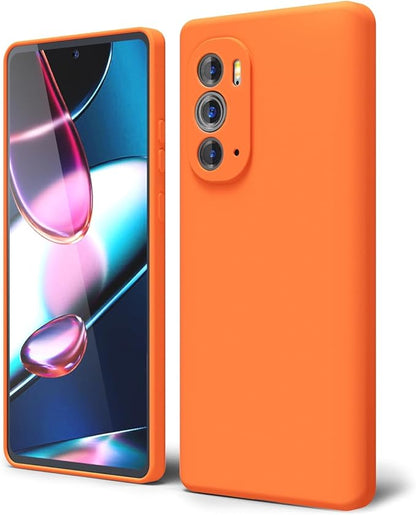 oakxco for Motorola Moto Edge Plus 2022/Edge Plus 5G UW 2022 Phone Case Liquid Silicone, Neon Bright Solid Color, Thin Slim Soft Rubber Gel Matte TPU Plain Simple Cover for Women Girl Cute, Orange