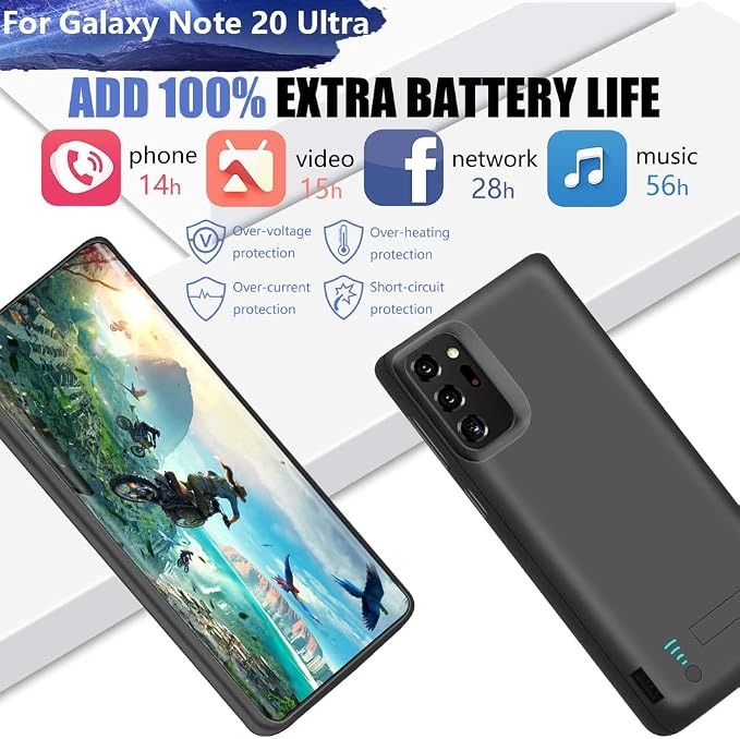 Battery Case for Samsung Galaxy Note 20 Ultra 5G, 6000mAh Rechargeable Extended Battery Charging Charger Case, Add 100% Extra Juice, Not Compatible with Galaxy S20 Ultra Black