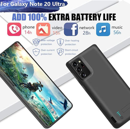 Battery Case for Samsung Galaxy Note 20 Ultra 5G, 6000mAh Rechargeable Extended Battery Charging Charger Case, Add 100% Extra Juice, Not Compatible with Galaxy S20 Ultra Black