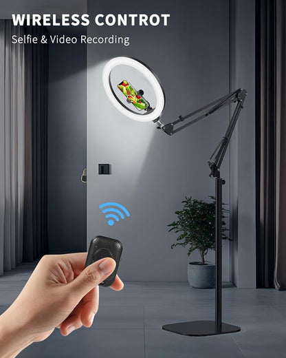12" Overhead Phone Mount with Ring Light, 360° Circle Light - CRI >95 & Adjustable 72" Height, Phone Ring Light for Photography,Live Streaming, Cooking and Content Creation