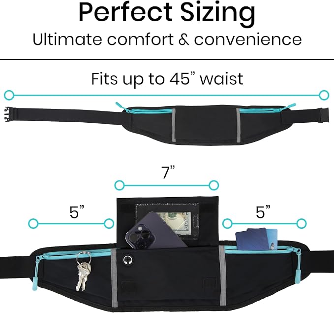 Vive Running Belt Fanny Pack for Women, Men, Kids, Adults, Jogging, Workouts- Waterproof Runners Reflective Waist Pack Bag with Phone Holder - for Fitness, Exercise, Gym, Hiking, Travel, Running Gift