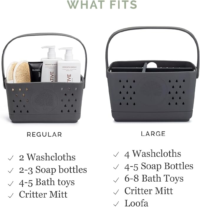 Parker Baby Bath Caddy | BPA Free & Food Grade Shower Caddy Organizer for Toys & Supplies | Quick-Dry, Sturdy & Perfect Size Shower Basket w/Handle in Neutral Colors